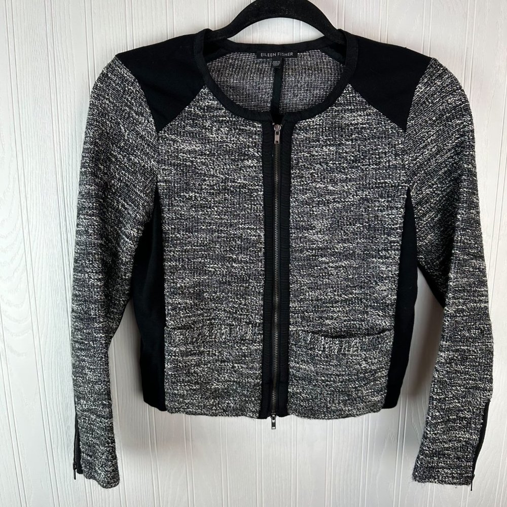 Eileen Fisher Black and Gray Zip up sweater size XS Cotton Blend